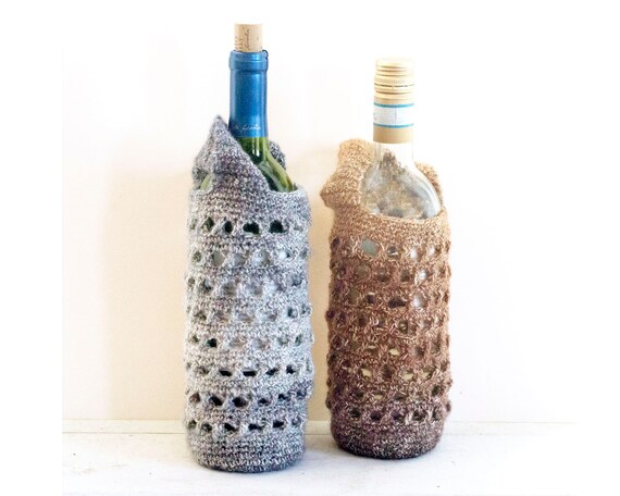 Hostess Bag Wine Bottle Gift Bag Crochet Bottle Bag Red White and Blue Bottle Gift Bag Handmade Bottle Gift Bag Housewarming Gift