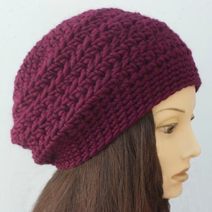 Easy Chunky Hat Crochet Pattern, Beret Crochet Pattern, Slouchy Beanie Pattern image 2