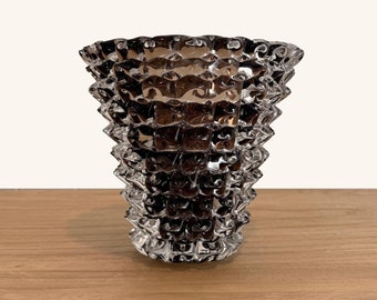 LA FAE Murano Rostrato Style Brown Glass Vase Handblown Node Spiky