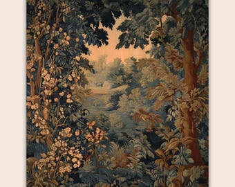 LA FAE Verdure Tapestry IIII Wall Hanging Antique French Linen Cotton Decor Print Large Vintage