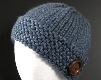 Chunky Hat - Hand Knitted (Denim Blue)