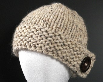 Chunky Hat - Hand Knitted (Oatmeal)
