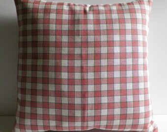 Coral plaid pillow | Etsy Coral Cream Plaid Pillow Sham Coral