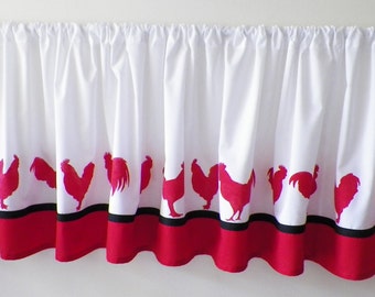 Valance with Hand Stenciled Roosters (Red, White, & Black)