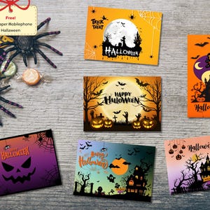 Set 2: 5 Halloween Karten zum Ausdrucken | Druckbare Halloween Karten | Fröhliche Halloween Party | Druckbare Halloween Postkarten | Gruselig