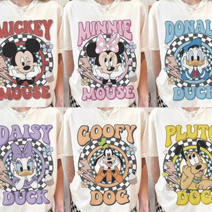 Retro Disney Character Shirts, Mickey Minnie Donald Daisy Goofy Pluto Shirt, Vintage Cartoon Tee, Checkerboard Disney Shirt