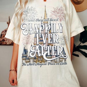 Vintage Disney castle Happily Ever After shirt, WDW Magic Kingdom Disney Fireworks shirt, Mickey balloon Disney trip family matching shirts