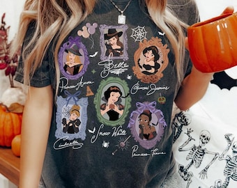 Koszulka z Księżniczkami i Czarownicami na Halloween, Koszulka z Księżniczkami Disneya na Halloween, Bluza z Królewną Śnieżką i Arielką Jasminą, Koszulka z Sezonem Dyń w Disneylandzie