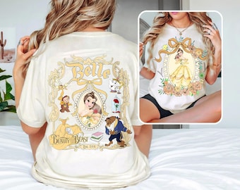 Camiseta retro de princesas Disney con colores cómodos, camiseta coqueta de princesas Disney, camiseta de viaje de Disney para niña de 2 lados, camiseta de princesas para mujer, camiseta de grupo Disney