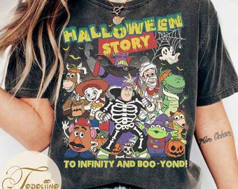 Vintage Disney Pixar Toy Story Halloween Komfort Farbe Shirt, Buzz Woody Jessie Rex 1995 T-Shirt Spielzeug Geschichte Gruppe Halloween Shirt BTW Familienausflug