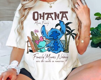 Disney Lilo & Stitch Ohana Means Family Shirt, Disney Stitch Shirt, Aloha Hawaii Tee, Magic Kingdom, Disneyland Family Matching Trip T-shirt