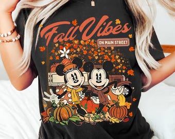 Retro Disney Mickey Minnie Fall Vibes on Main Street Shirt, Fall Pumpkin Disney Thanksgiving Shirt, Disneyland Spice Season Autumn Shirt