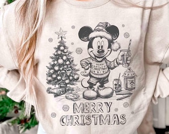 Retro Disney Christmas Santa, Mickey en zijn vrienden kerstverlichtingshirt, Mickey's Very Merry Xmas-shirt, Disneyland Christmas-bijpassend T-shirt