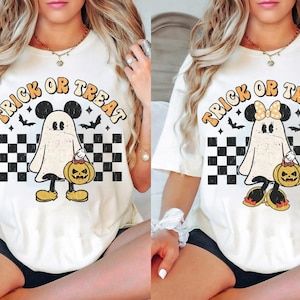 Camiseta vintage de Mickey y Minnie para Halloween, camiseta de Disney para Halloween, camiseta de Mickey con globos fantasma para Halloween, camiseta de calabaza para Halloween, viaje a Disney