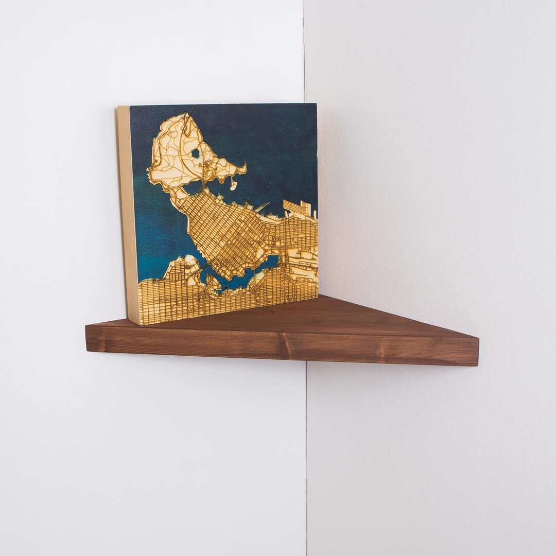 Rustic Wood Corner Floating Shelf Handmade Curved Wall-mounted Display ...
