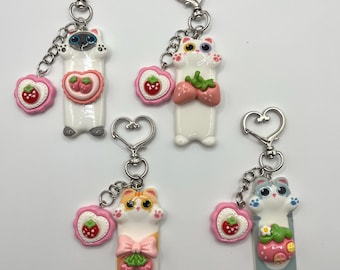 Handmade kawaii strawberry kitty keychain | bag charm