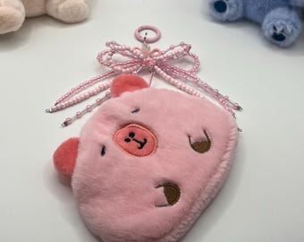 Pink capybara coin purse with handmade bow keychain | bag decor