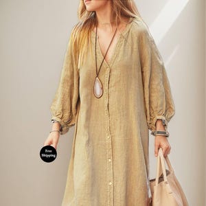 english factory long-sleeve collared center-pleat a-line midi dress Wholesale MOQ6 Pleated Half Button Long Sleeve Midi Dress main image 0