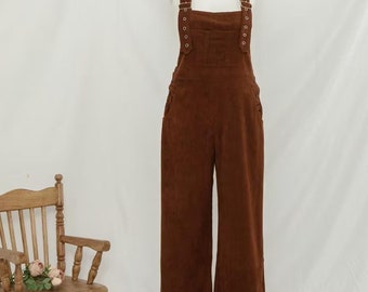 80-tals brun manchesteroverall, justerbar casual jumpsuit, manchesterbyxor, varma vinter- och höstoveraller, dungarees med fickor, haklappbyxor