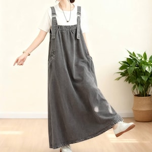 ladies grey pinafore dress Kihout Women's Pinafore Skirt Overalls Summer Adjustable Straps Ladies Ribbed Short Dress with Pockets, Size: Large, White