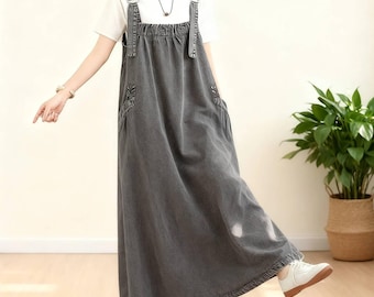 Denim Pinafore Dress: High Waist Balloon Skirt, Vintage Style - Etsy