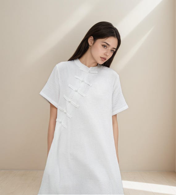 linen look dress fabric Maxi linen dress AGRA in White