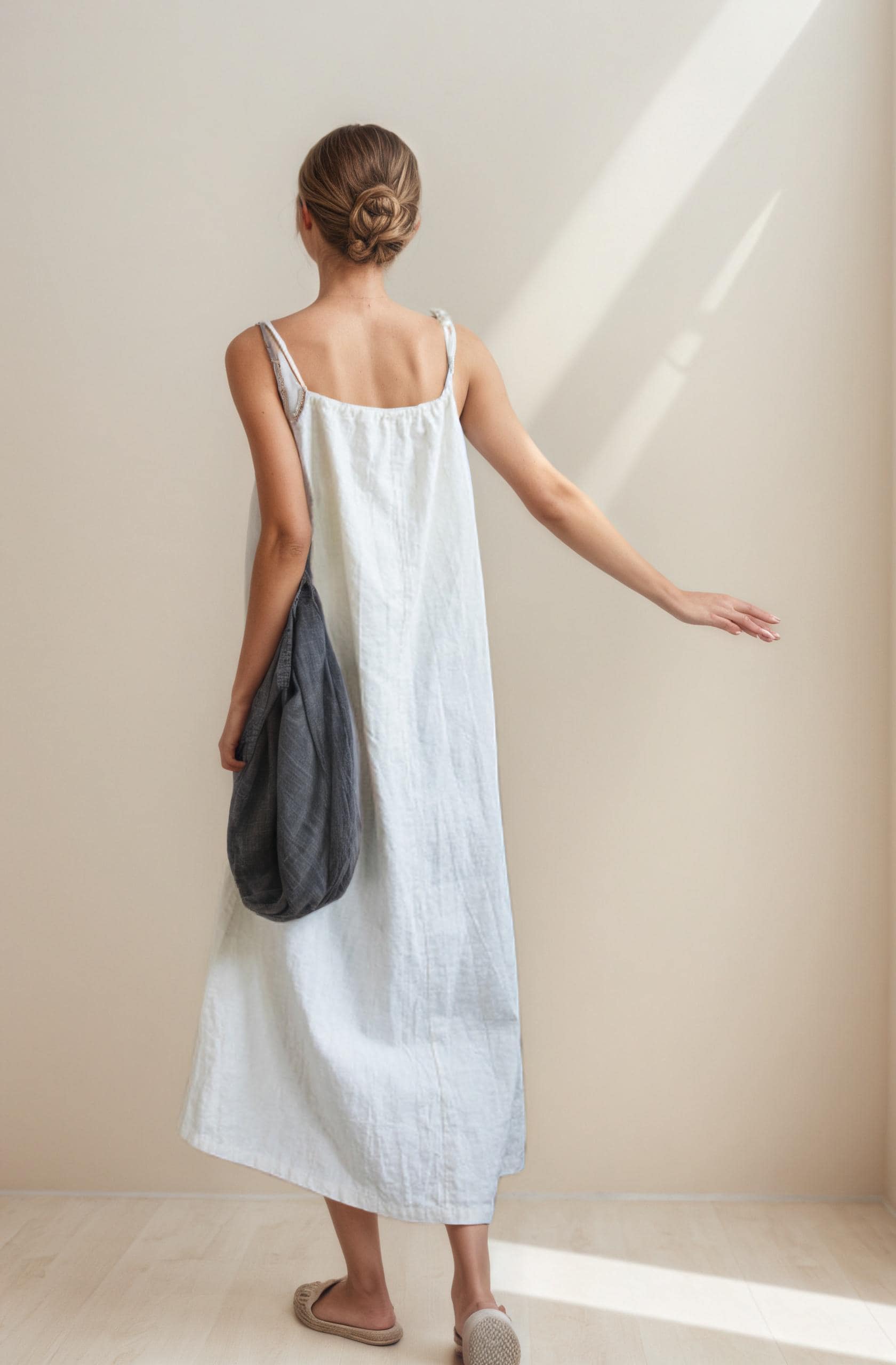 chinese dress ladies La Ramie Linen Slip Dress Black