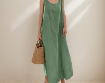 Vestido de lino y algodón para mujer/vestido de lino/vestido de lino y algodón/vestido de lino para mujer/vestido holgado/vestidos bohemios/vestido de verano/vestido holgado de verano/