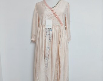Sommarklänning, Kortärmad klänning, Midiklänningar, Klänningar för kvinnor, Linne Qipao-klänning Kinesisk bomull Cheongsam, Etiskt mode