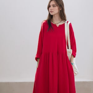 Bohemian Linen Cotton Maxi Dress-Plus Size Friendly Up to 220lbs/Breathable Wrinkle-Resistant Summer Long Dress for Women/Vintage FlowyDress