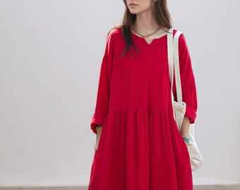 Boho Leinen Baumwolle Maxi Kleid-Plus Größe freundlich bis zu 220lbs / atmungsaktiv faltenresistent Sommer lange Kleid für Frauen / Vintage FlowyDress