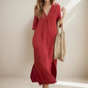 european linen kaftan midi dress European Linen Kaftan Midi Dress
