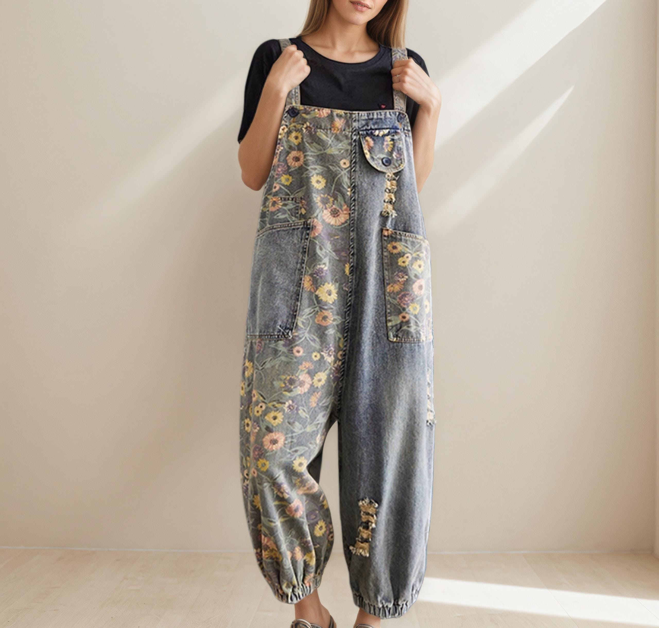 Petite Ladies Soft Dungarees Street Style Oversized Denim