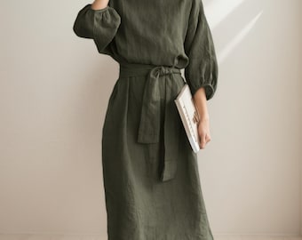 Cotton Kaftan Dress Women – Loose Fit Summer Maxi Dress,Minimalist Boho Cotton Robe,Short Sleeve Tunic, Party Dress,Three-quarter Sleeve Tie