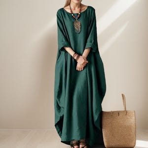 Women's linen cotton dress long sleeves dress linen loose dress linen maxi dress oversized clothing plus size dress spring dress, Boho Dress