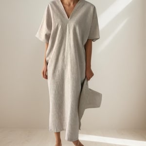 Women's linen cotton dress short sleeves dress linen loose dress linen maxi dress oversized clothing plus size dress summer dressLinenKaftan
