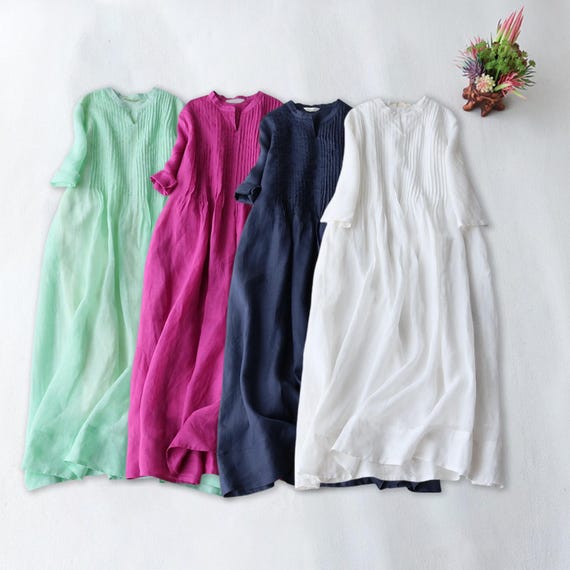 Women dresses for fall with pocket cotton linen dress Long Sleeves dress plus size clothing maxi round neck dress casual loose custom dress