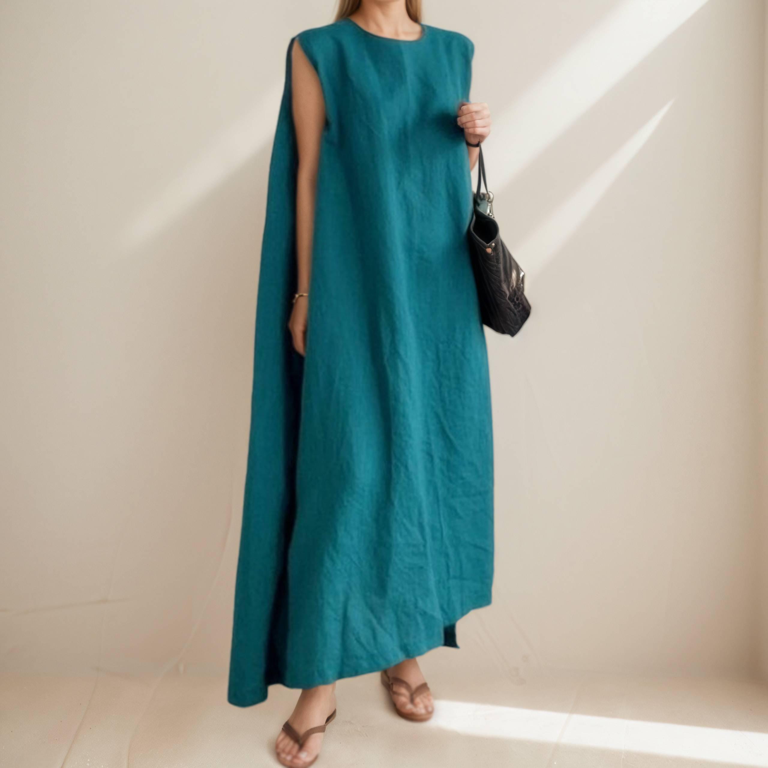 white christmas dresses Women Asian Style Retro Long Sleeves Linen and Cotton Dress Orange main image 0