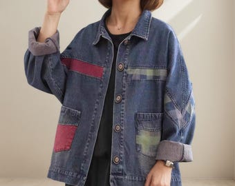 Vintage Denim Jacket,Vintage 80's 90's Trucker Denim Jeans Jacket,Distressed Patchwork, 90s Grunge Oversized,Upcycled Jacket,Y2K Alt Fashion