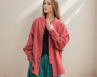 Bohemian Ramie Cotton Cardigan/Vintage Open Front Coverup with Frog Closures/Eastern Style Duster for Wedding/Travel/Party/Summer LinenShirt