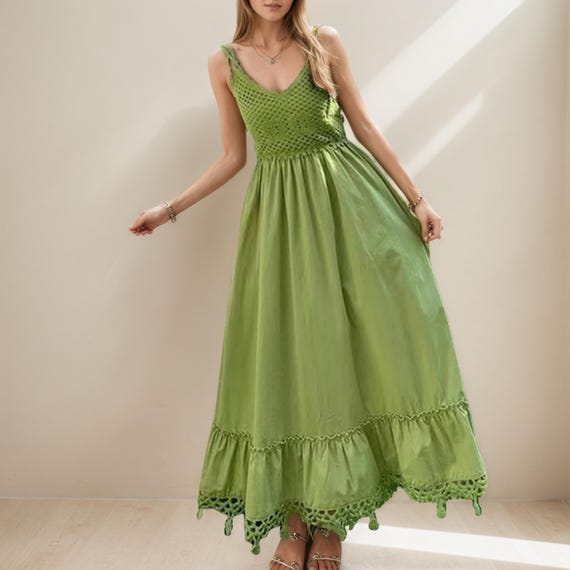 Green Skeleton Bohemian Maxi Dress With Functional Shoulder Ties, Boho Linen Cotton Dress, Dresses for Women Gift for Your Loved,linen Dress - Etsy Green Skeleton Bohemian Maxi Dress With Functional Shoulder Ties, Boho Linen Cotton Dress, Dresses for Women Gift for Your Loved,linen Dress - Etsy