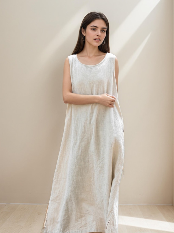 Linen Cotton Dress/ramie Cotton Dress/linen Woman Dress/loose