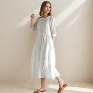Bohemian Maxi Dress, Boho Linen Cotton Dress, Dresses for Women Gift For Your Loved,Linen Dress,Linen loose fit dress,Round Neck Linen Dress