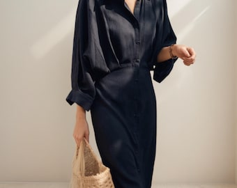 V-Neck Cotton and Linen Dress, Summer Midi Shirt Dress, Retro Linen Dress,Women Dress For Formal Occasions,Bridesmaid dresses,Vocation Dress