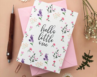 Tarjeta de Hola Pequeña / Tarjeta para Niña Recién Nacida / Interior en blanco