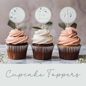 Eucalyptus Baby Shower Cupcake Toppers | Printable Baby Shower Toppers | Greenery Cake Topper | Neutral Baby Shower | Instant Download