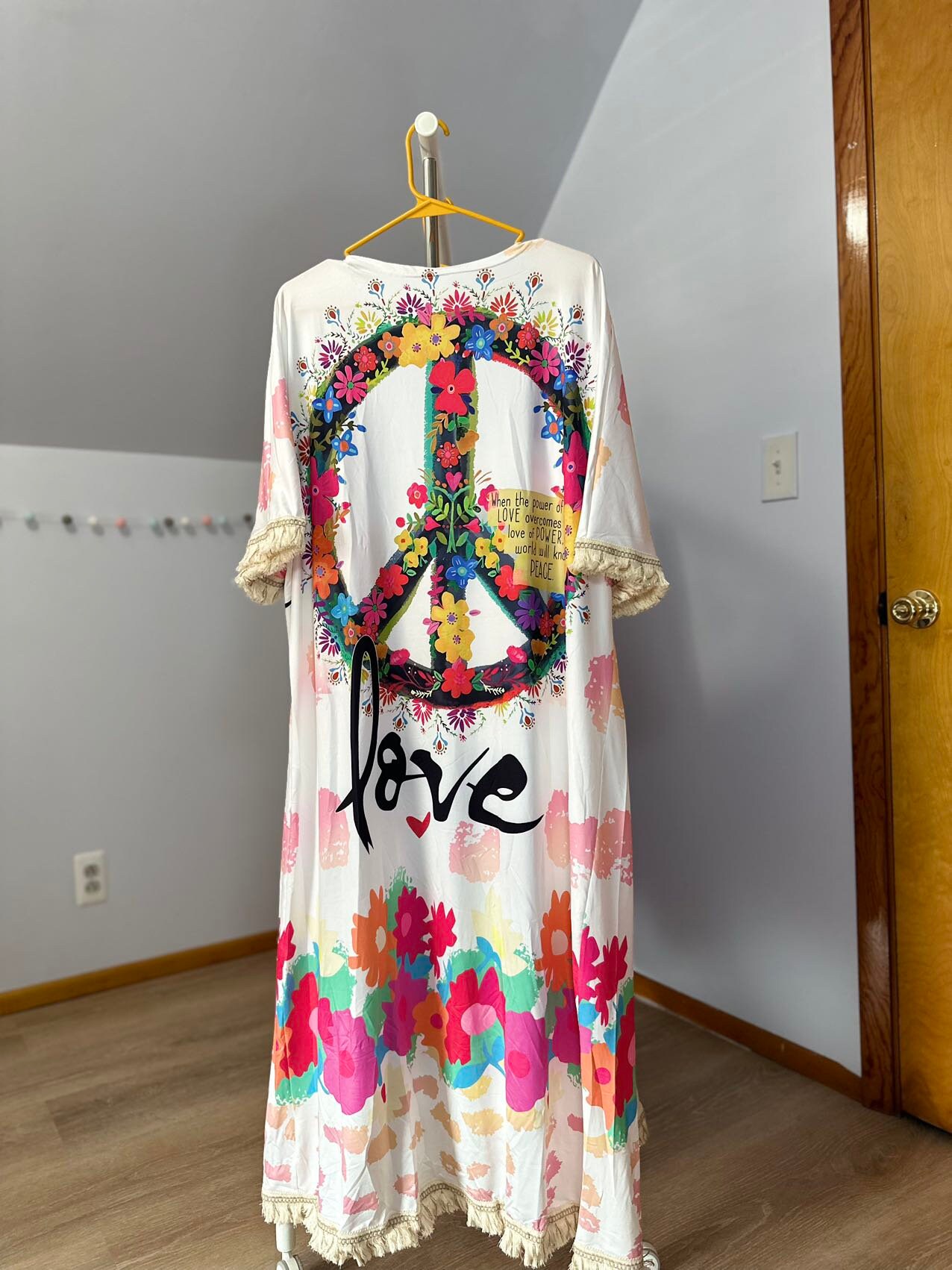 Peace Sign Floral Tassel Kimono /robe- Summer Women's Bohemian Tropical ...