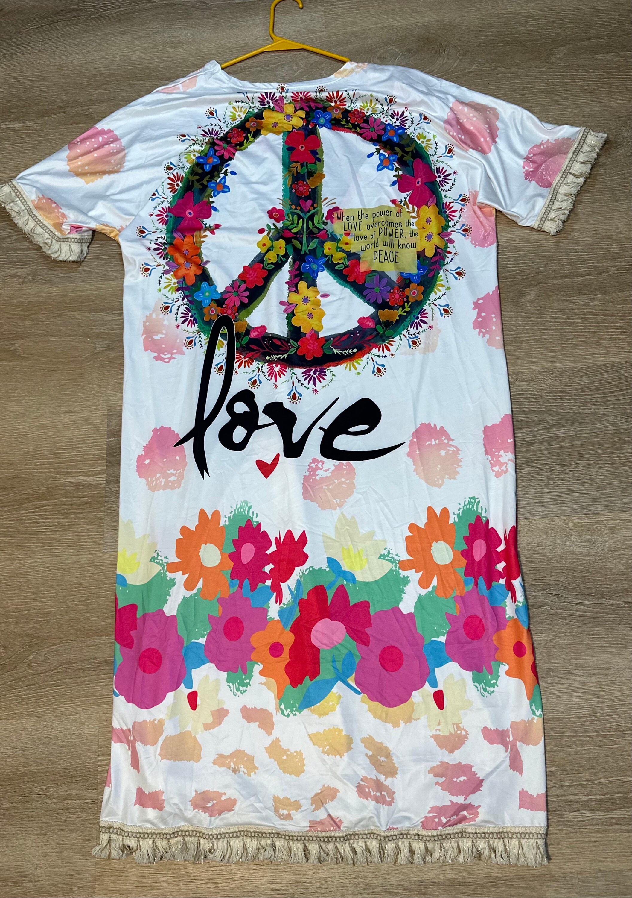 Peace Hope Robe Peace Sign Floral Tassel Kimono /robe- Summer Women's Bohemian Tropical ...