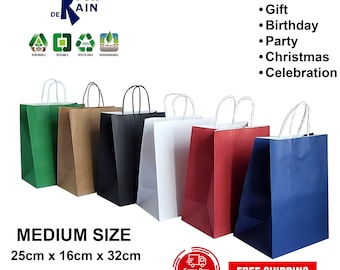 Christmas bags, Party Bags, Paper bags, Gift bags with handle Premium Quality - White, Brown, Red, Blue, Green and Black Colour