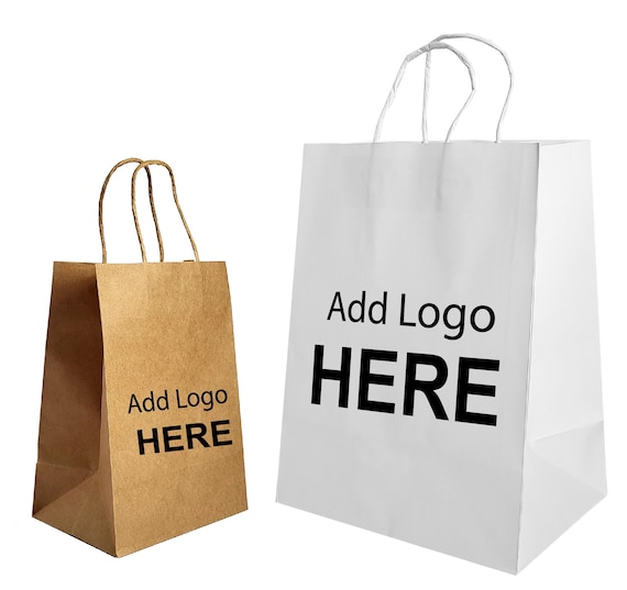 Personalised Custom Digital Printed Paper Bag, Gift bag, Party Bag for Small Businesses, Wedding, Party (Premium Quality - White & Brown)